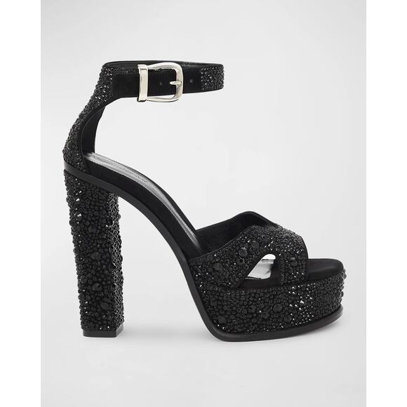 Alexander McQueen Crystal Platform High Heel Sandals - 9 - Black - Picture 1 of 3